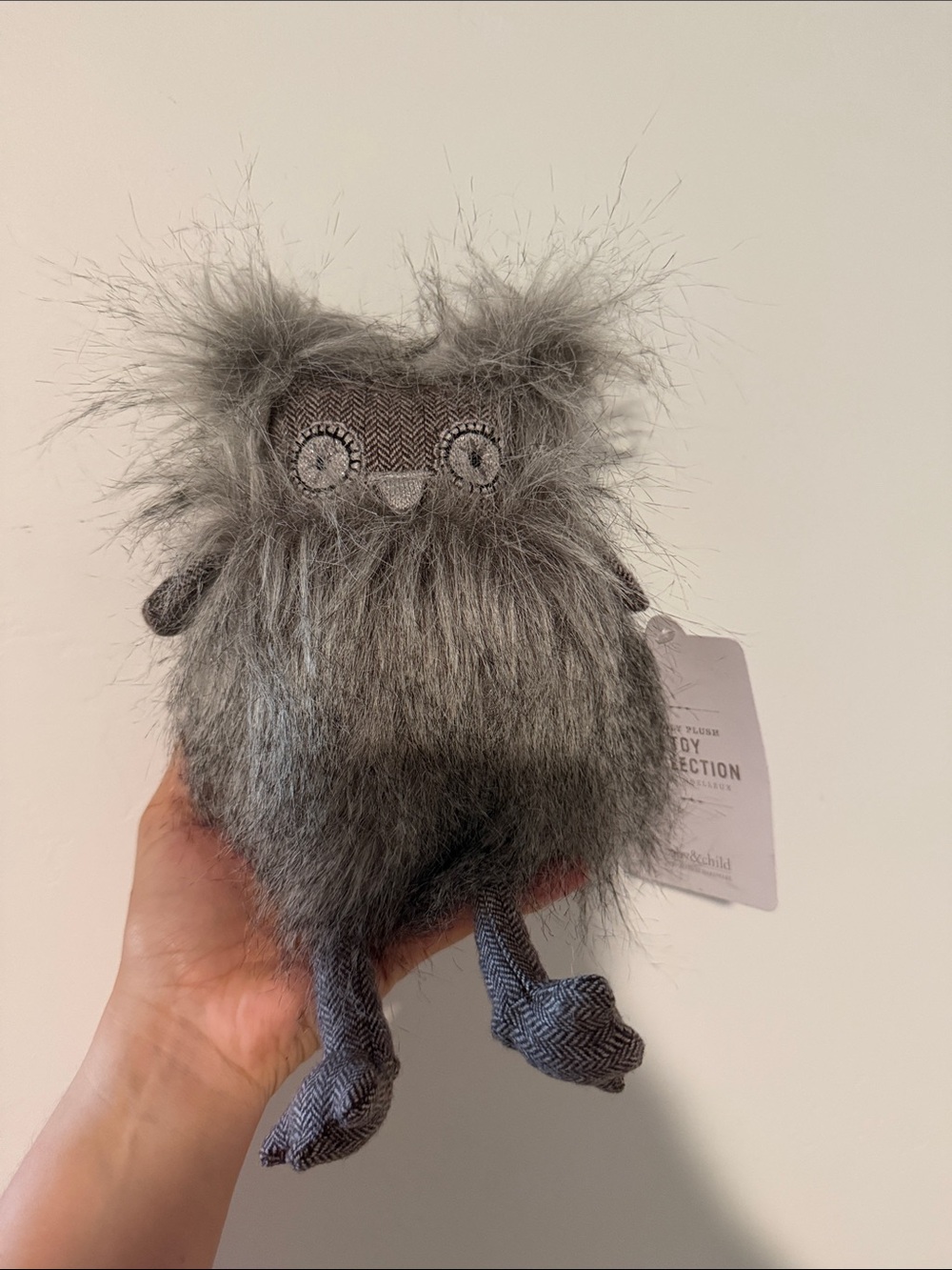 Baby & Child Restoration Hardware Plush Wooly Fuzzy Fluffy Gray Owl Stuffed Toy